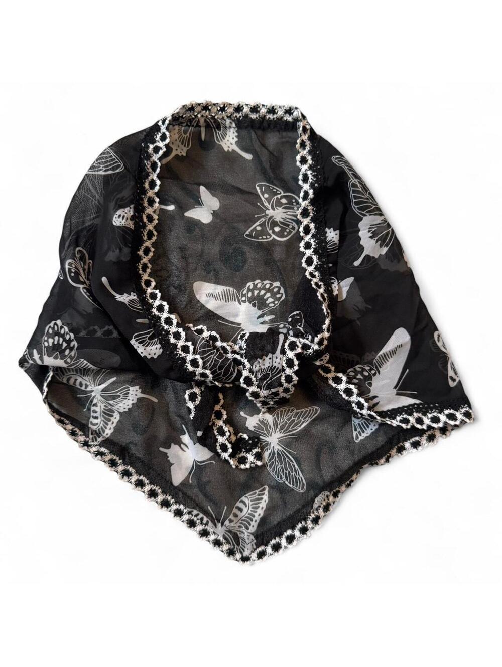 Women's Fairycore Black and White Lace Butterfly Head Scarf or Neck Tie One Size